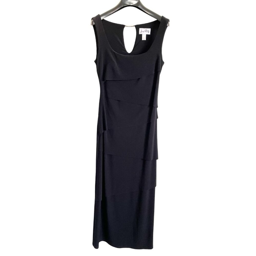 Joseph Ribkoff Black Tiered Sleeveless Maxi Dress Sz 6 Keyhole Back